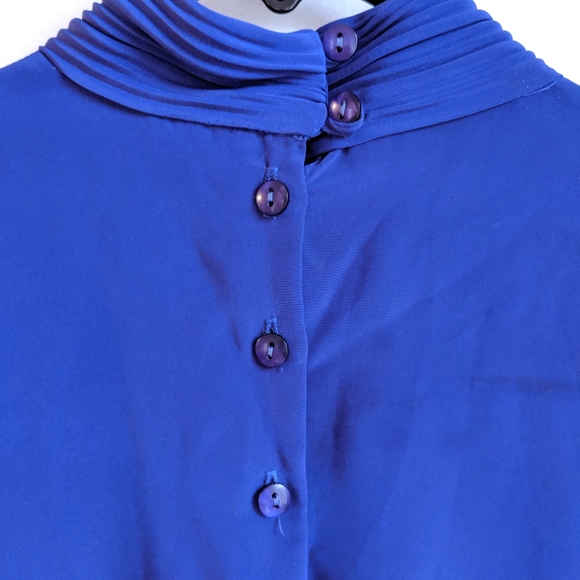 Vintage 90s Cobalt/Electric Blue High Neck Blouse - Picture 4 of 8